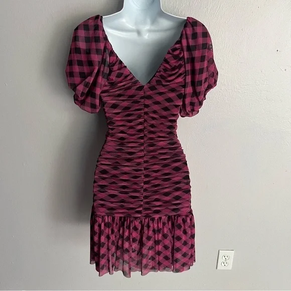 Miss Selfridge Pink Checkered Mesh Fit And Flare Dress 6 - Picture 13 of 16